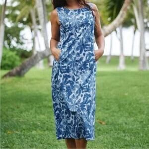 NWT Ripskirt Hawaii Long Sundress Camo Floral Blue Size L Pockets Modest Resort